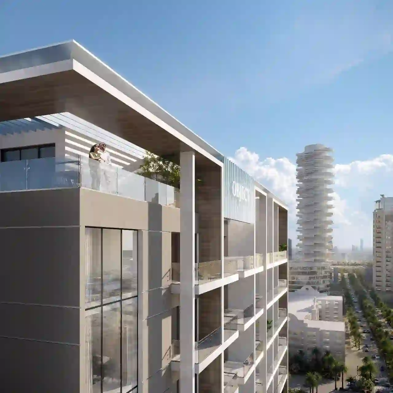 1WOOD Residence 2 by Object 1 — official marketing exterior at dusk with lit balconies