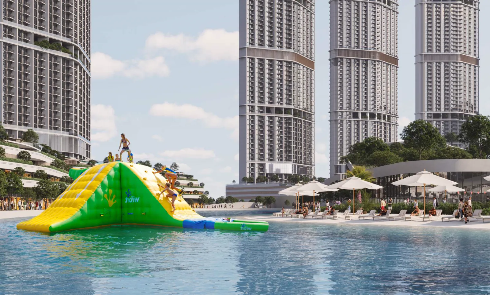 350 Riverside Crescent — lagoon water-play amenity render