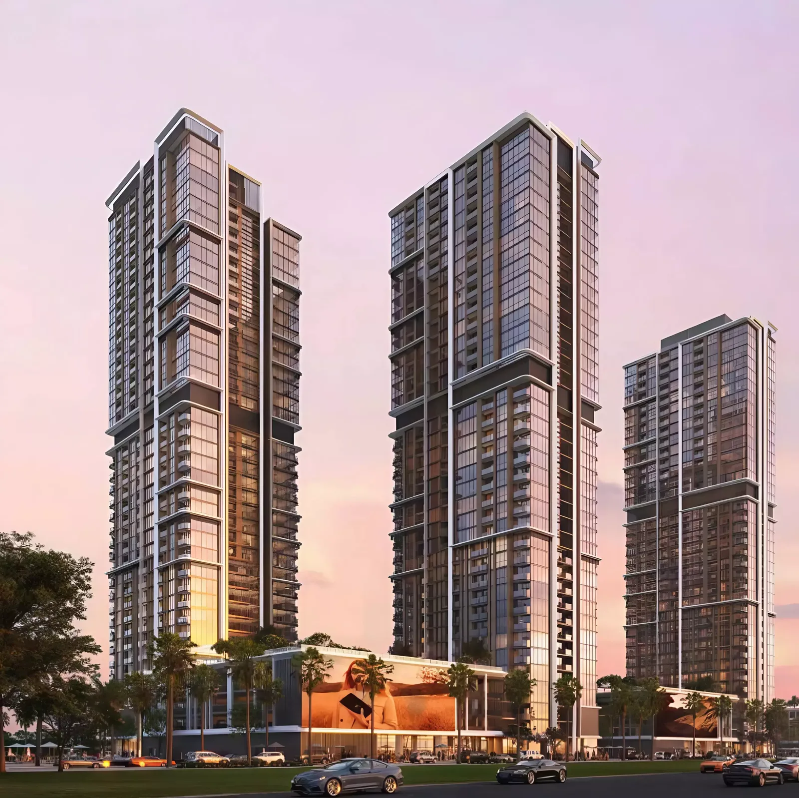 Leftover Property Finder Altura still — three matching high-rises on a podium, more towers than the leftover 1-building chip