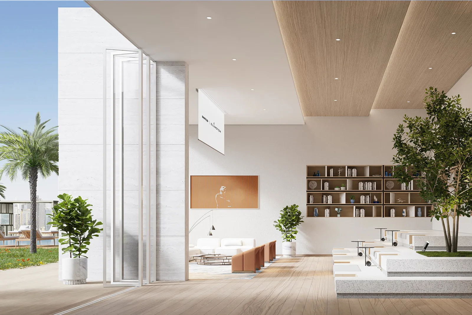 Art Bay by Ellington — official arts-club / lounge marketing still with Dutco Ellington signage
