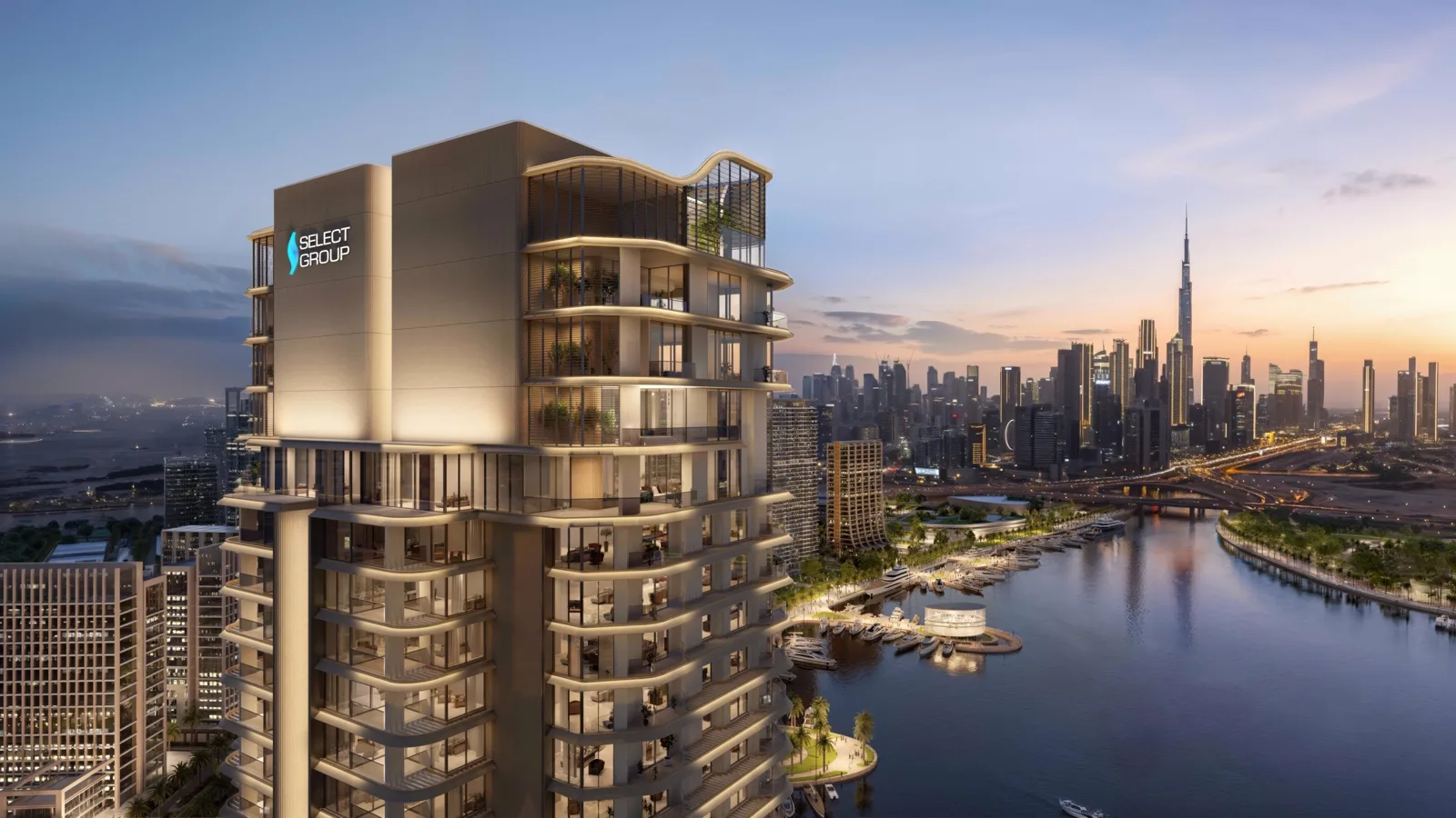 Artistry Two Residences — crown / upper-level exterior with Select Group signage
