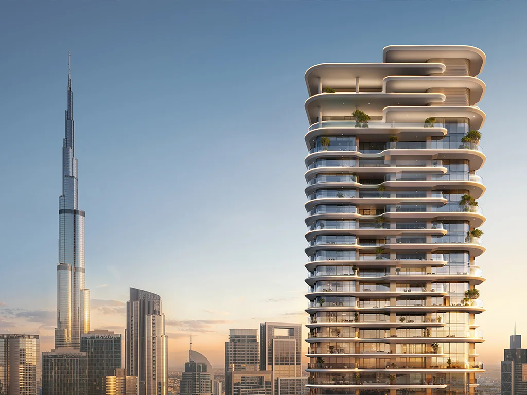 Avarra by Palace — upper façade and Burj Khalifa marketing still