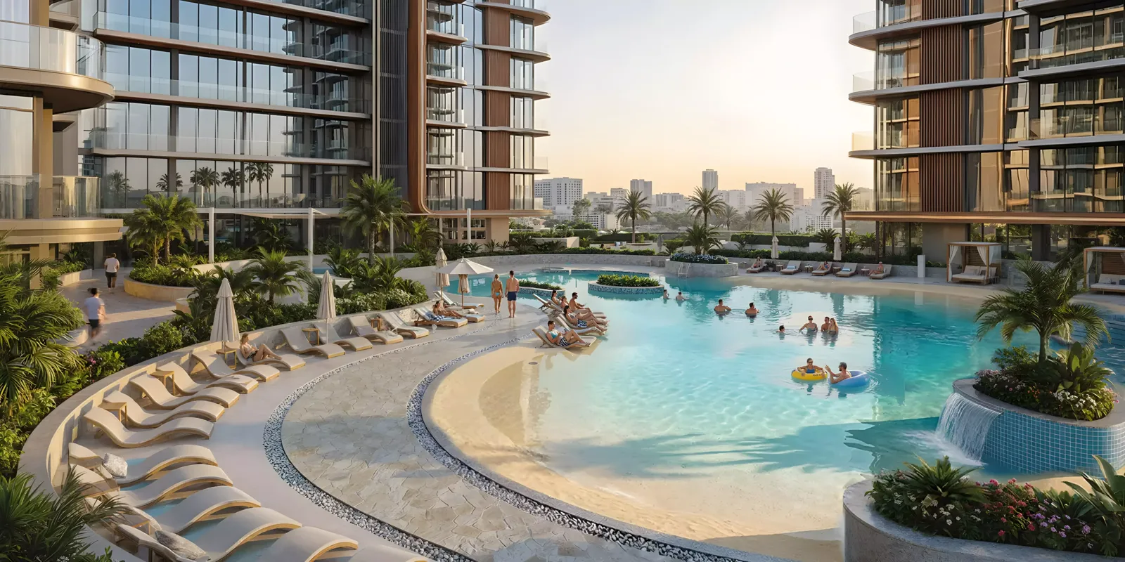 Azizi Jaddaf Beach Oasis — amenity and lifestyle marketing still