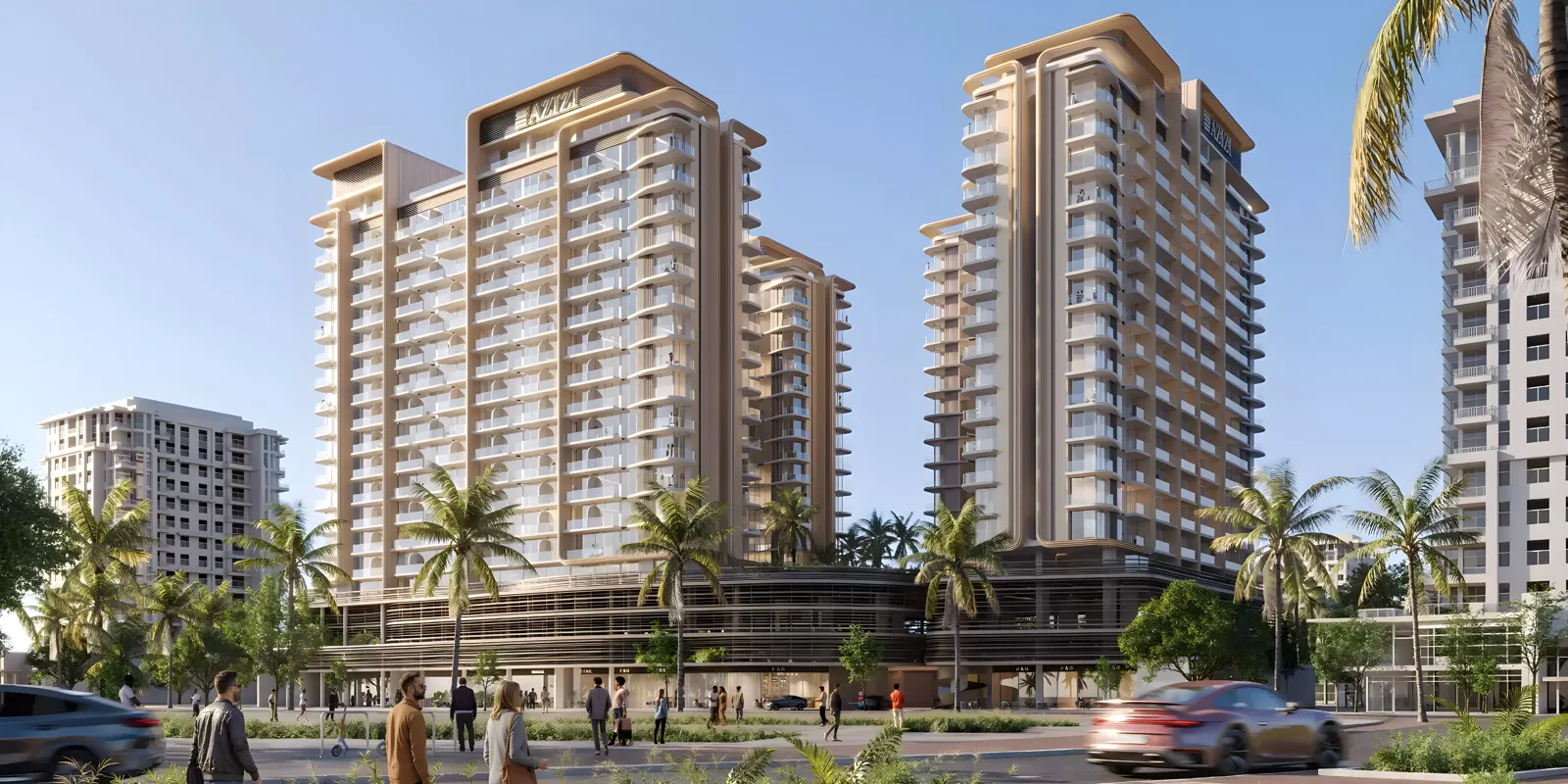 Azizi Jaddaf Beach Oasis — pool and leisure marketing still
