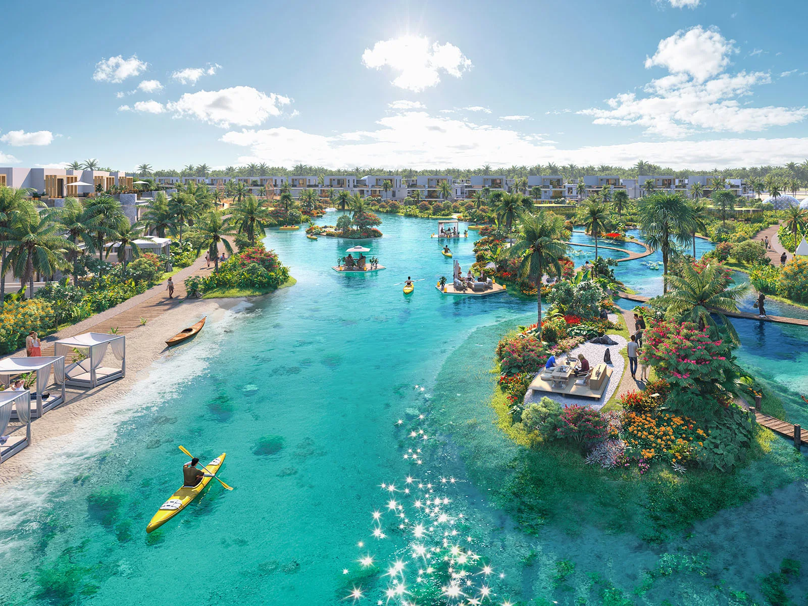DAMAC Islands 2 parent — official marketing aerial of lagoon waterways and villa clusters