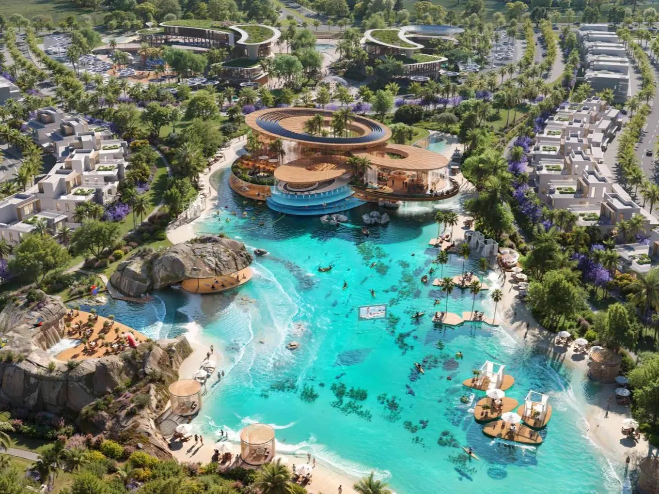 DAMAC Islands 2 marketing aerial of lagoon pool and villa clusters (Barbados broker gallery context)