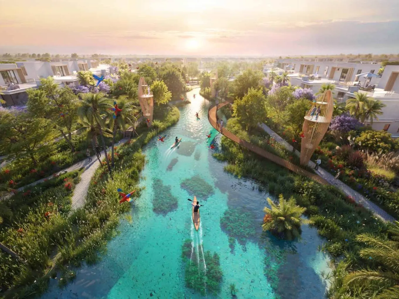 DAMAC Islands 2 marketing lagoon waterway with low-rise homes (Barbados broker gallery context)