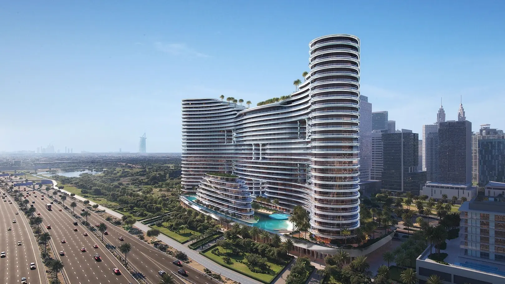 Binghatti Aquarise — exterior marketing still