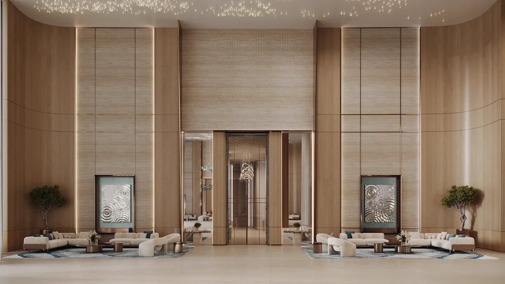 Binghatti Aquarise — lobby marketing still