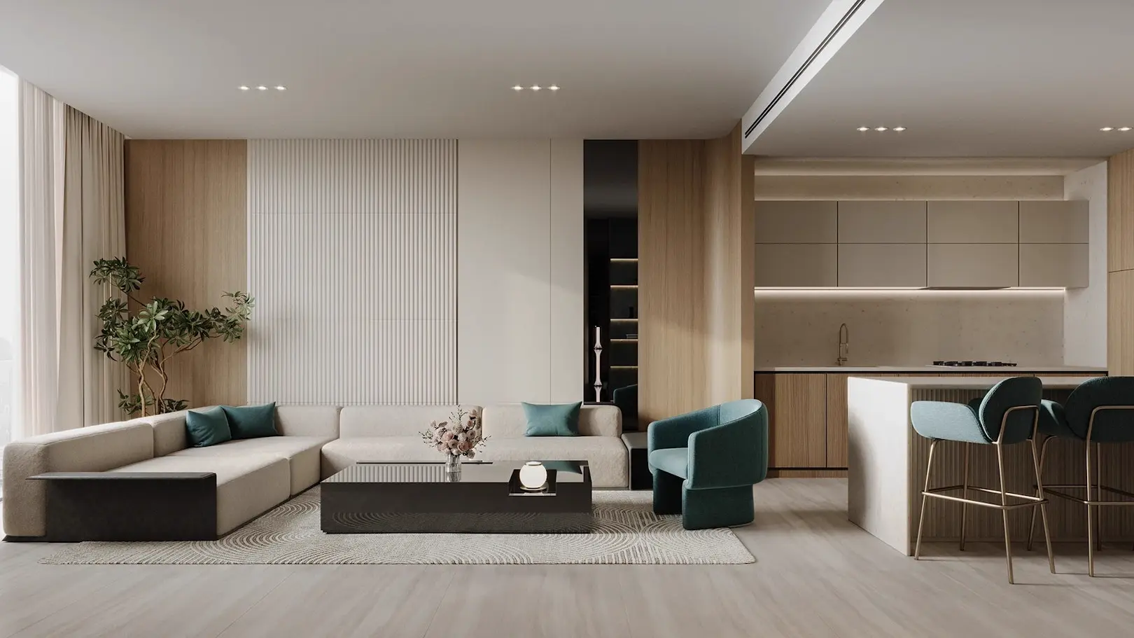 Binghatti Aquarise — living room marketing still