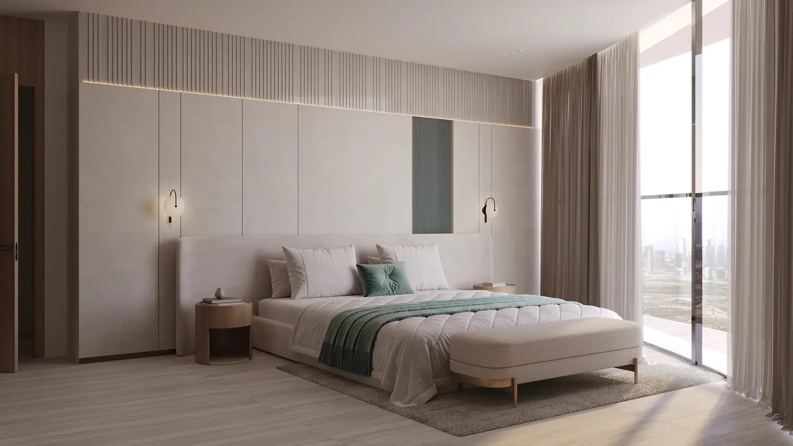 Binghatti Aquarise — bedroom marketing still