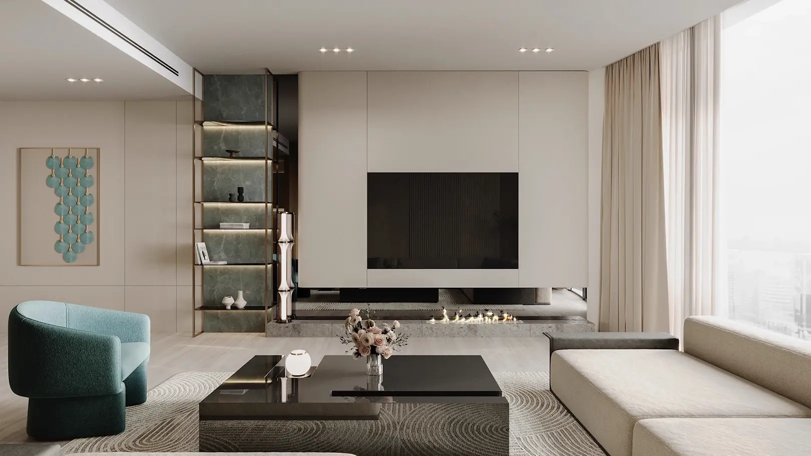 Binghatti Aquarise — living room marketing still