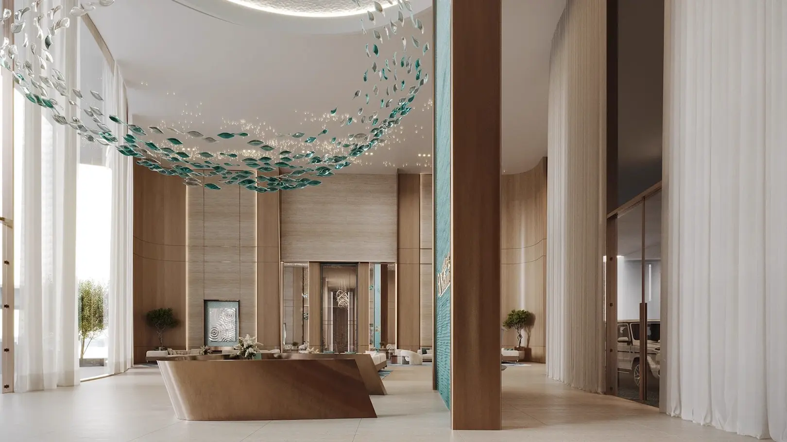 Binghatti Aquarise — lobby marketing still