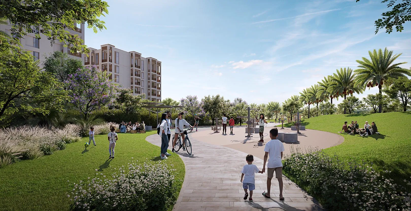 Cedar at Dubai Creek Harbour — exterior lifestyle marketing still