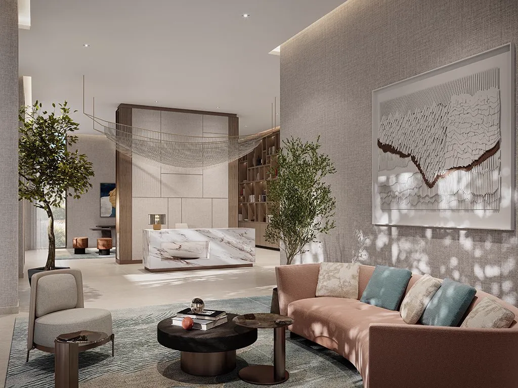 Cedar at Dubai Creek Harbour — interior living marketing render