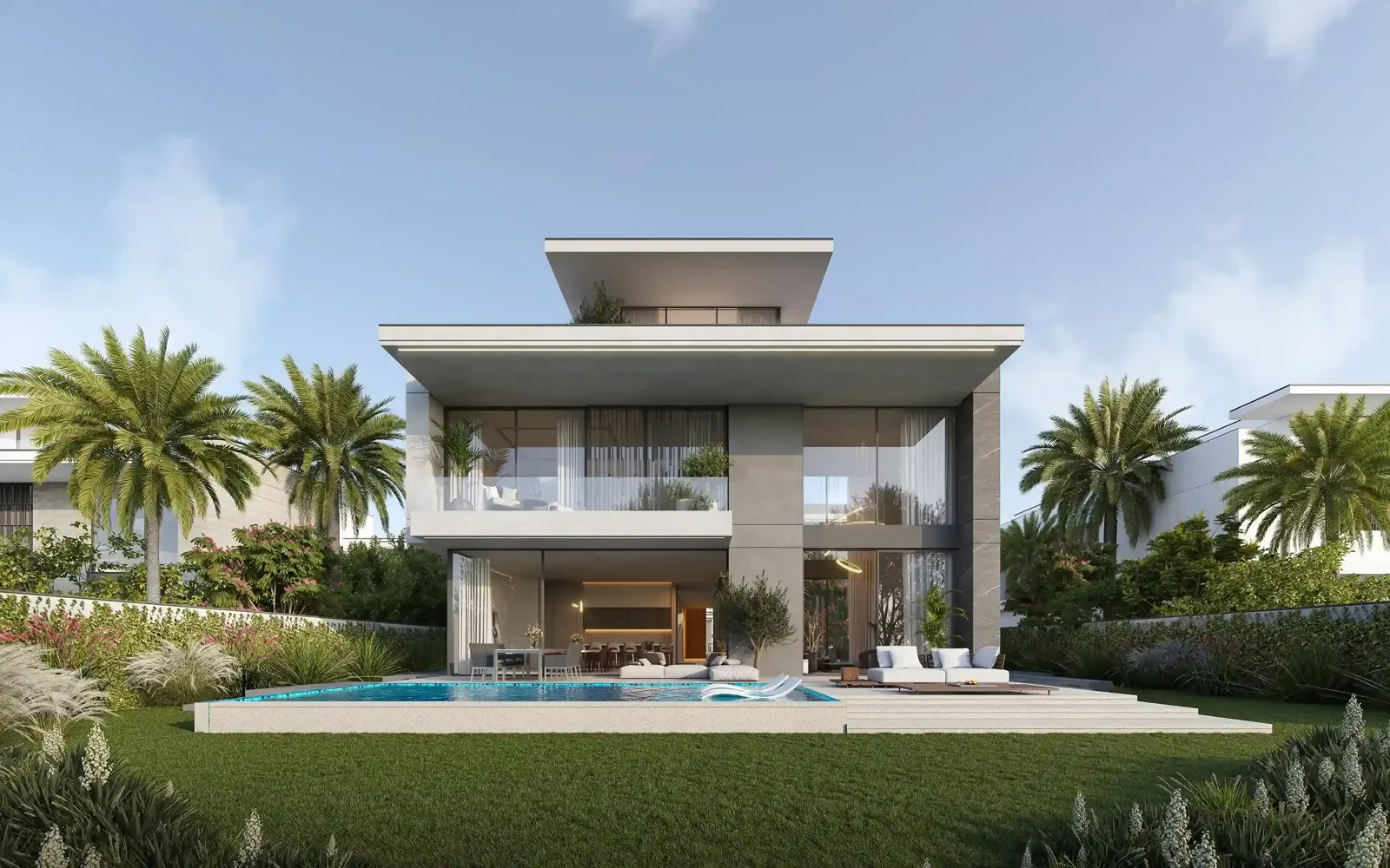 Cedarwood Estates — official Wasl rear elevation of a 6-bedroom villa with private pool and garden