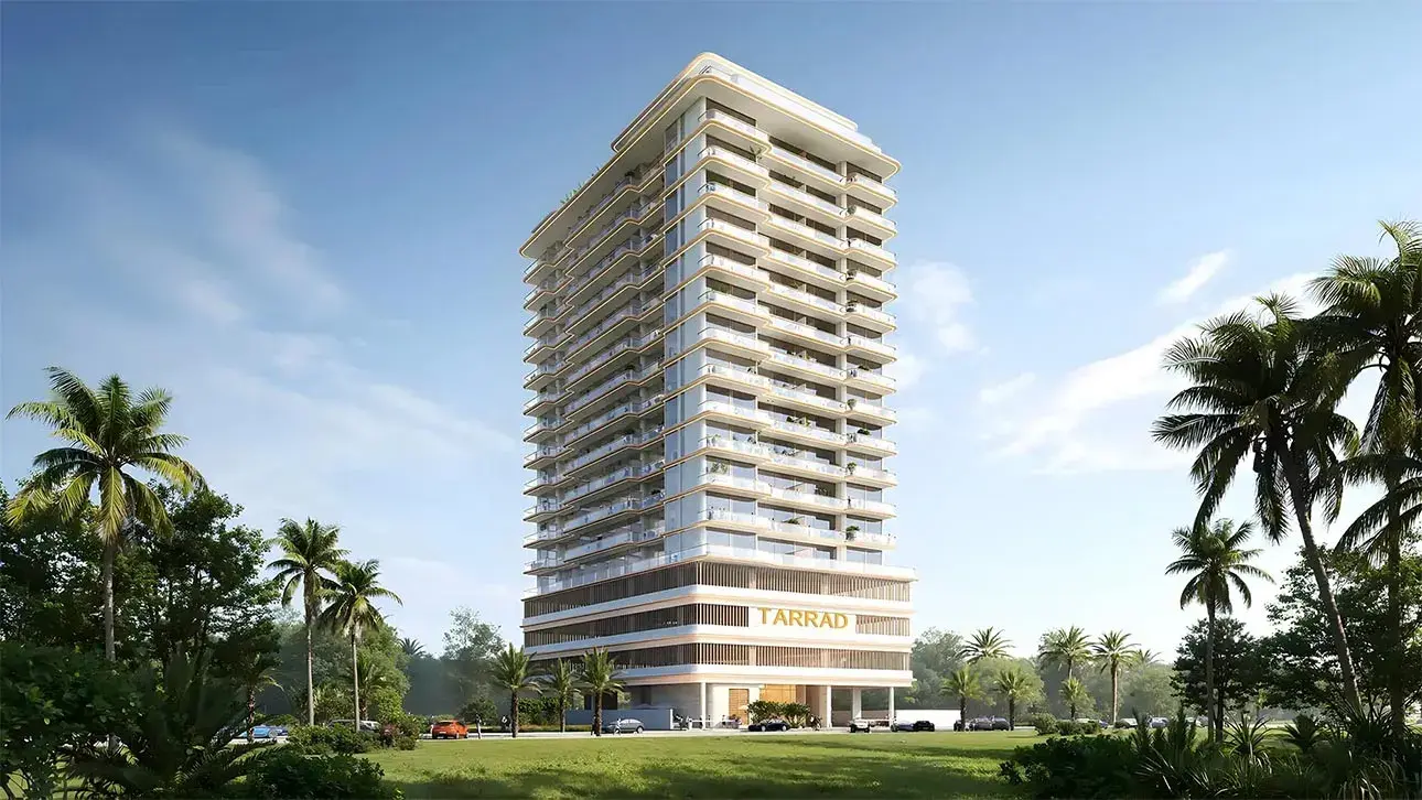 Celesto 4 by Tarrad — marketing exterior of the tower among palm trees
