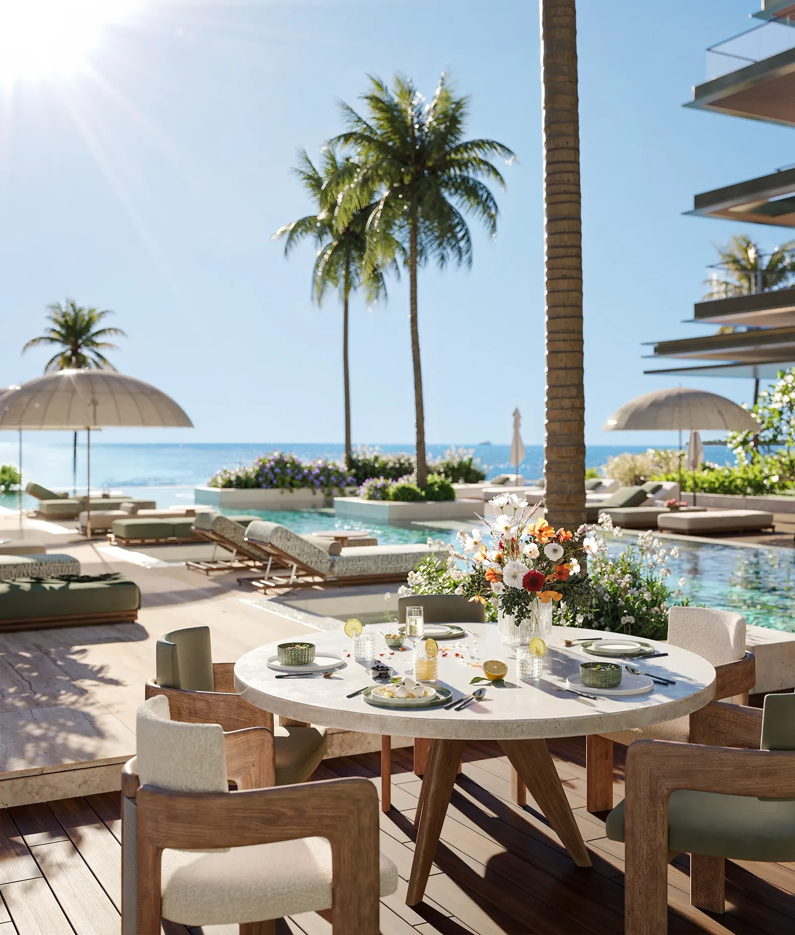 Cheval Residences — pool area and landscaped amenity render