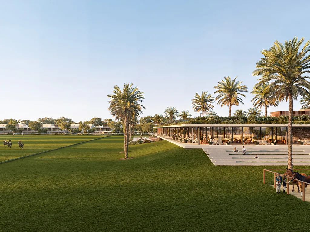 Grand Polo Club — polo field and clubhouse masterplan marketing still
