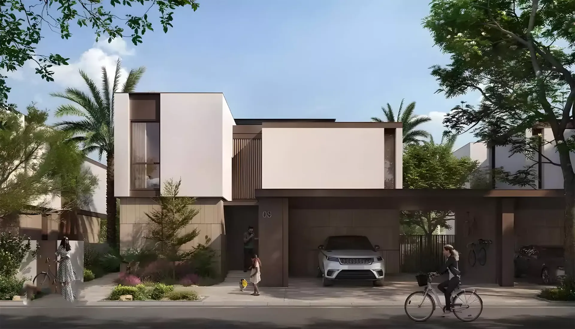 Chion at Athlon — marketing street still of a two-storey standalone villa with carport (house 08)
