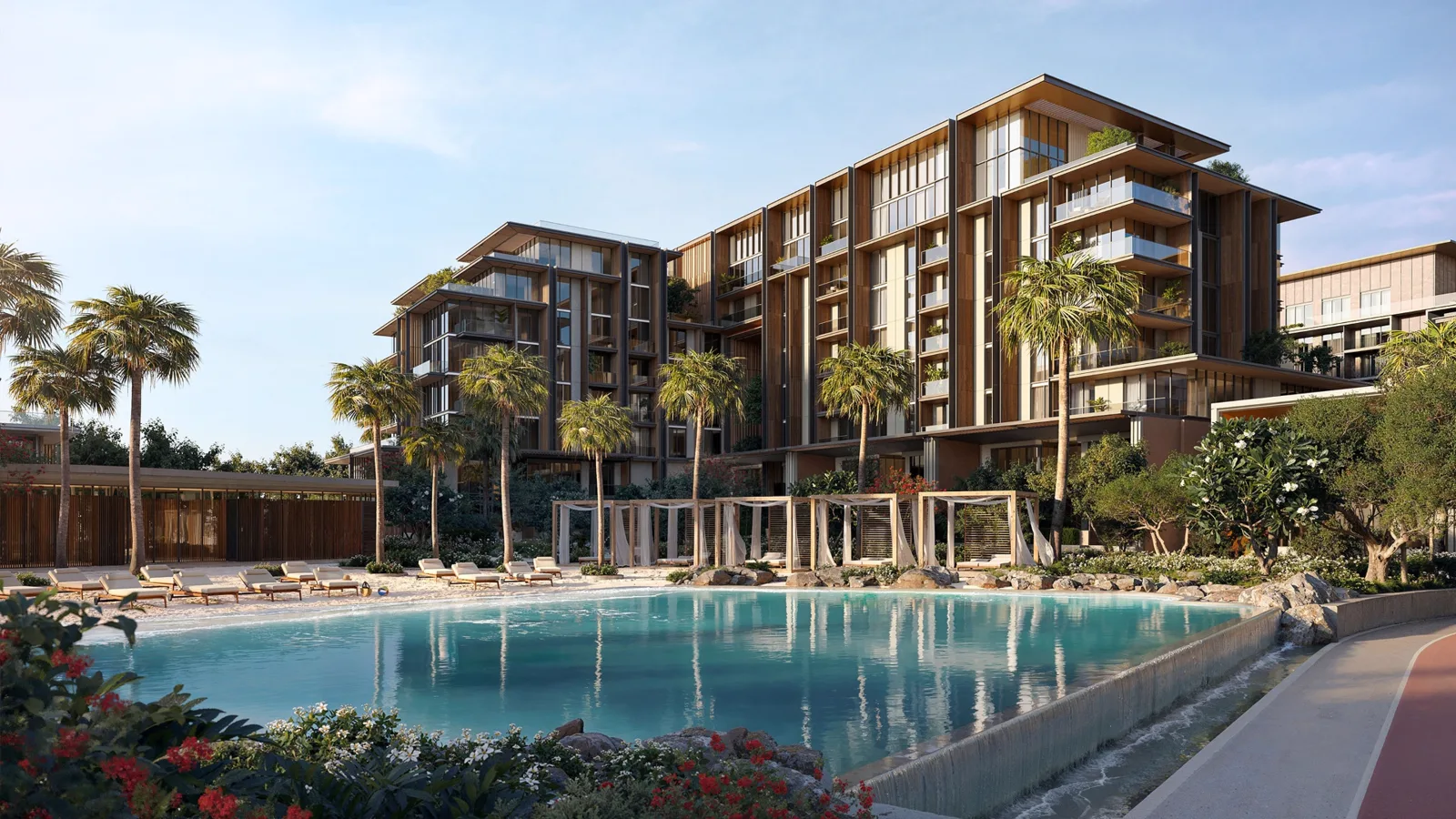 City Walk Crestlane — official Meraas exterior marketing still with pool and mid-rise residences