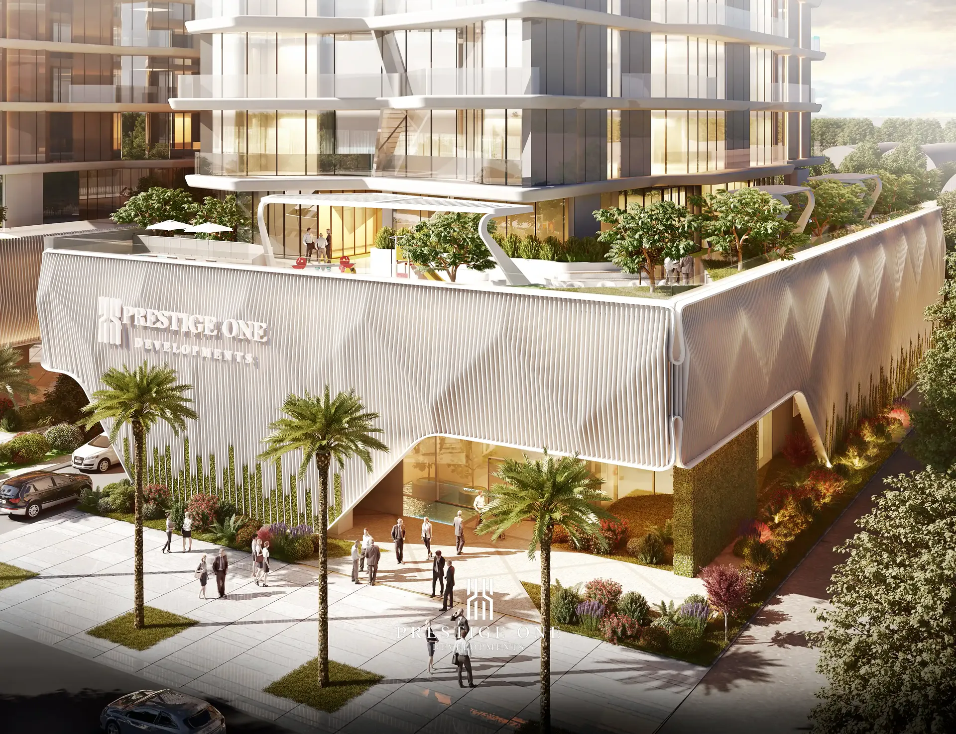 Coastal Haven — official podium entrance with PRESTIGE ONE lettering on the wave wall