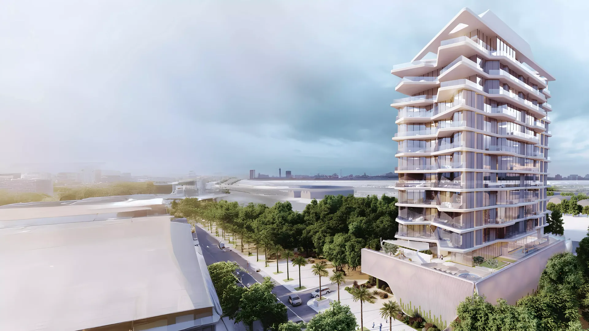 Coastal Haven — official-named Property Finder aerial of the same origami-crown tower