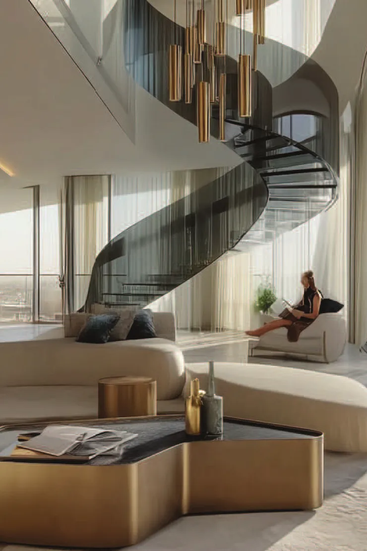 Coralis Grand Residences — Propsearch Sky Villa living room with a spiral stair
