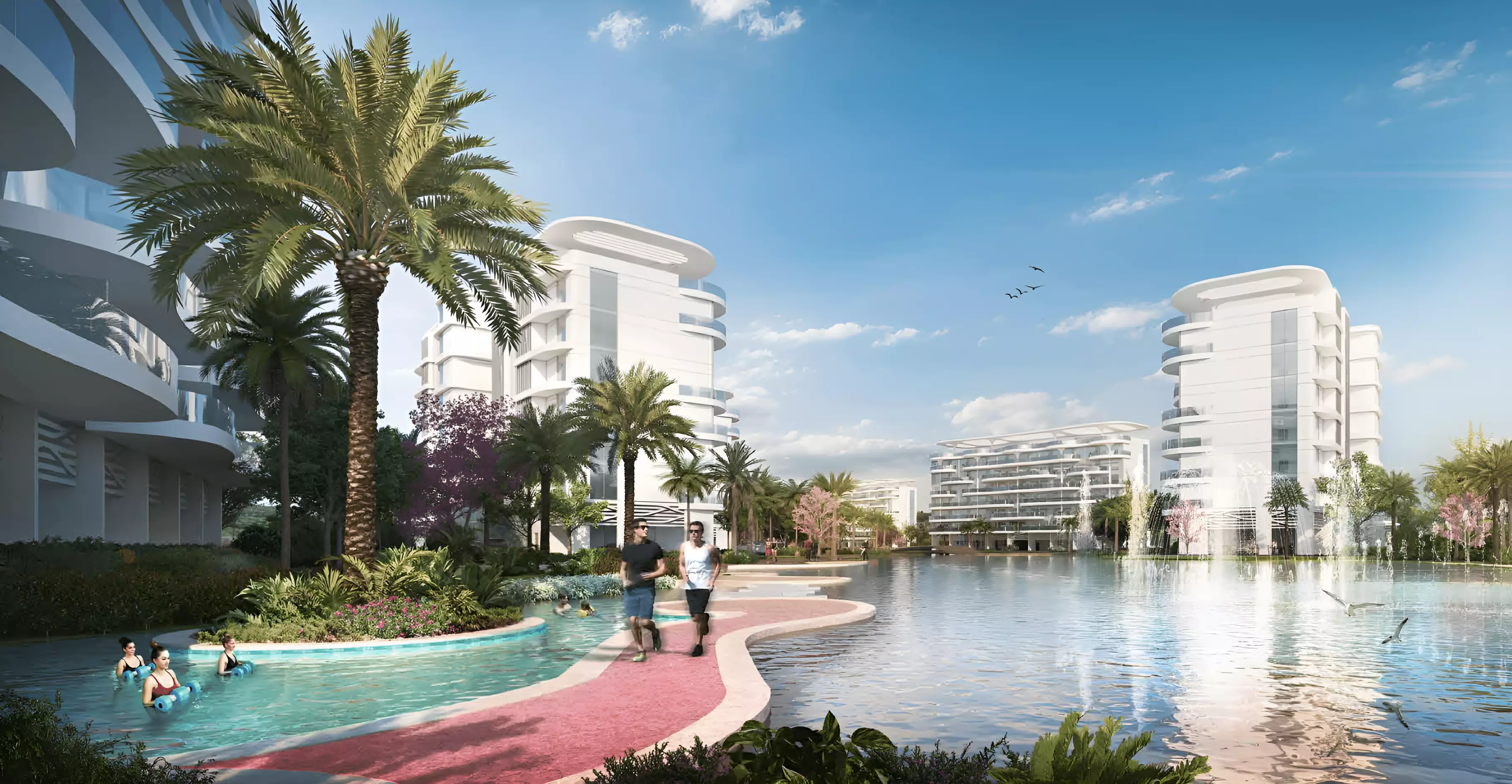 Damac Lagoon Views Andalucia — marketing lagoon path and multi-block residential campus