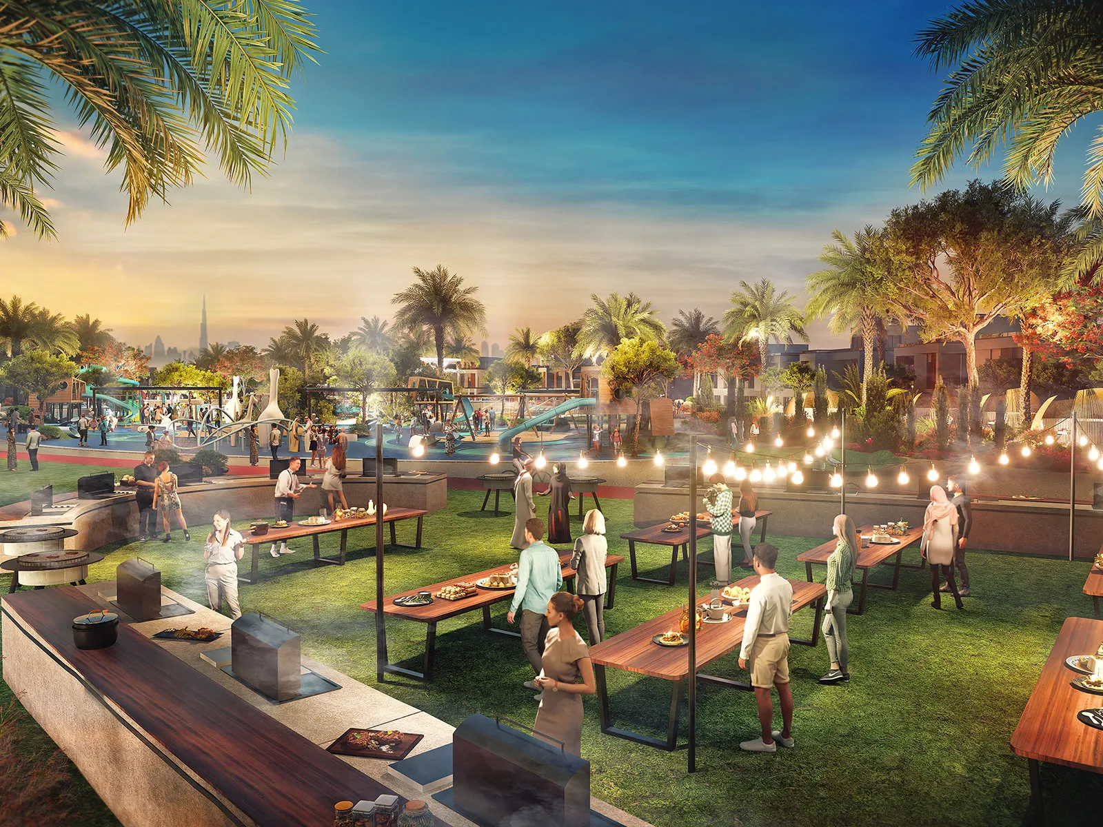 DAMAC Riverside — official cooking-station and playground amenity marketing render