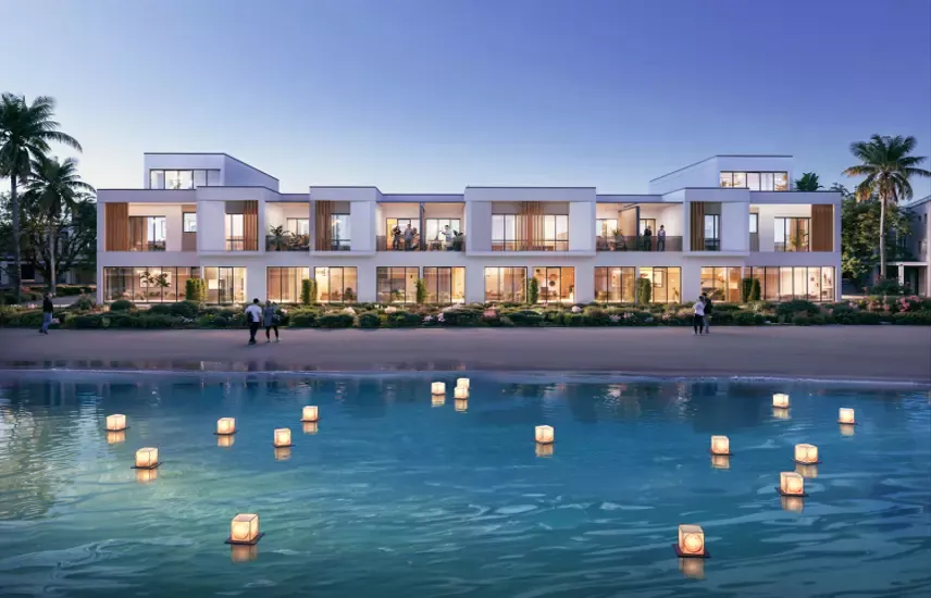 DAMAC Riverside — Property Finder townhouse terrace on the water marketing still