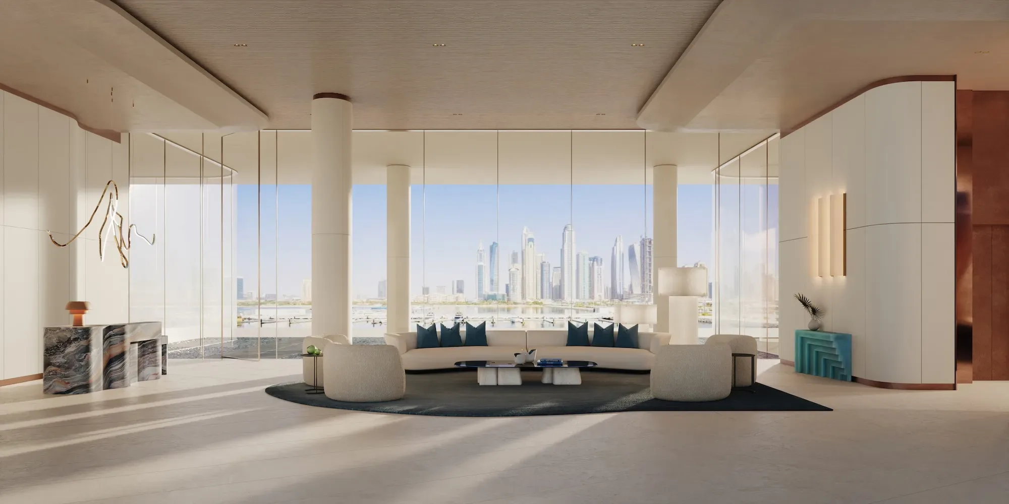 Dubai Harbour Residences — official reception lobby render