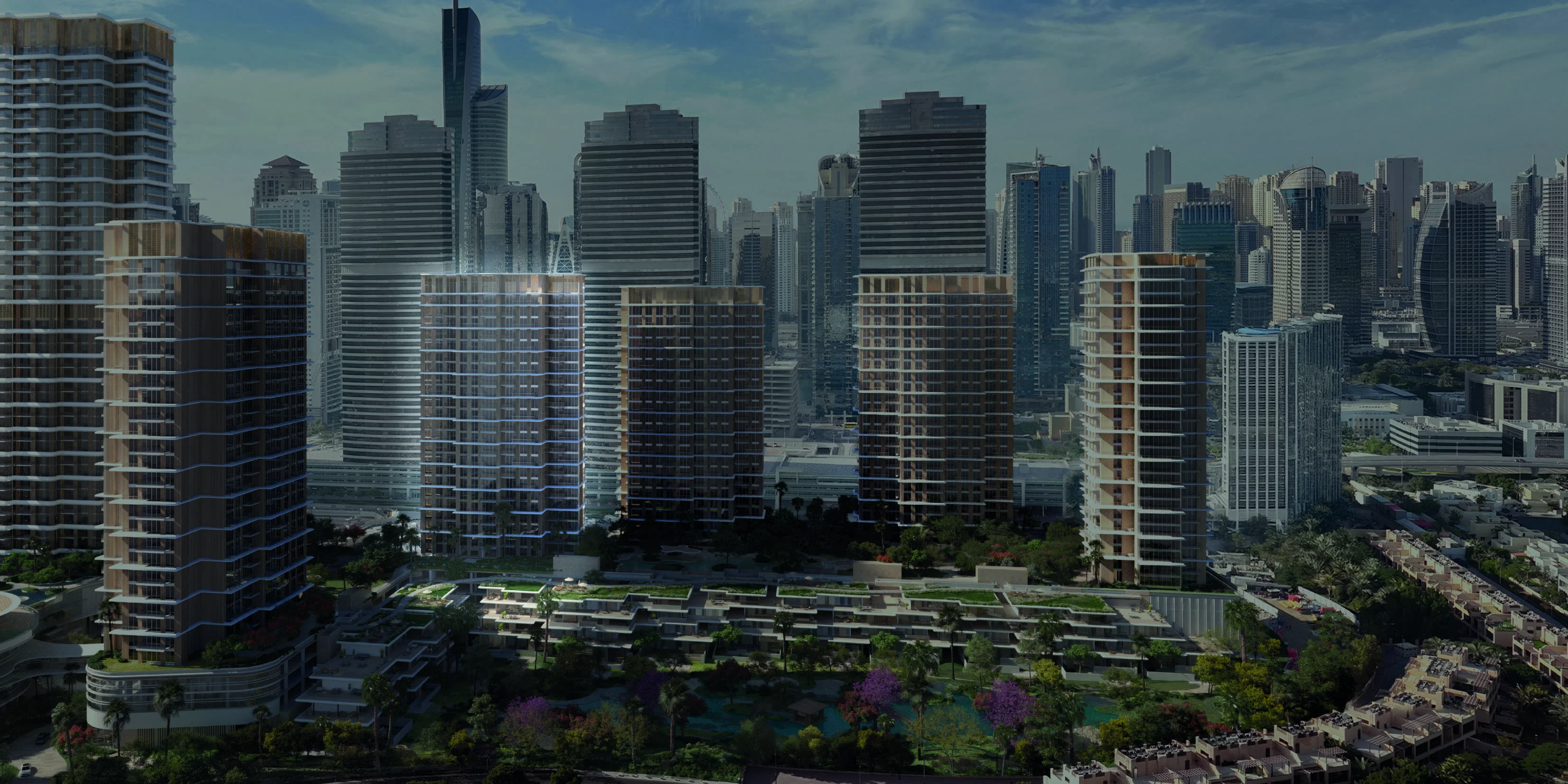 East Residence 3 marketing still — lakeside residential massing with open sky