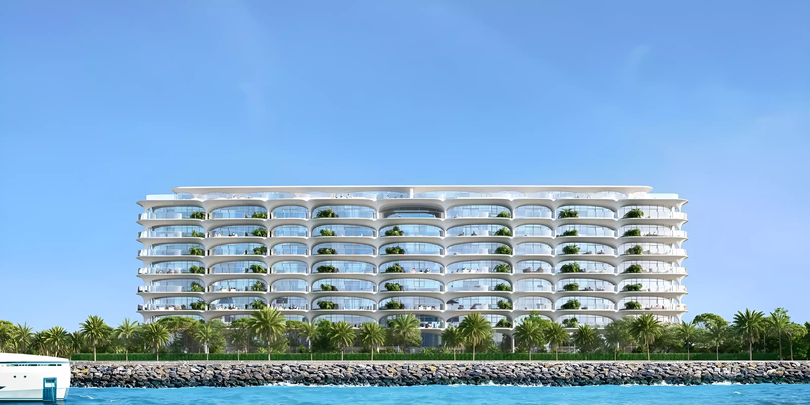 Ocean House by Ellington — full waterfront elevation marketing still used on Property Finder