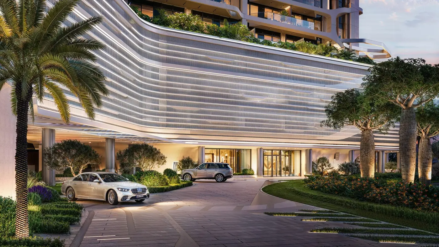Eltiera Heights — arrival porte-cochère marketing still from Property Finder gallery