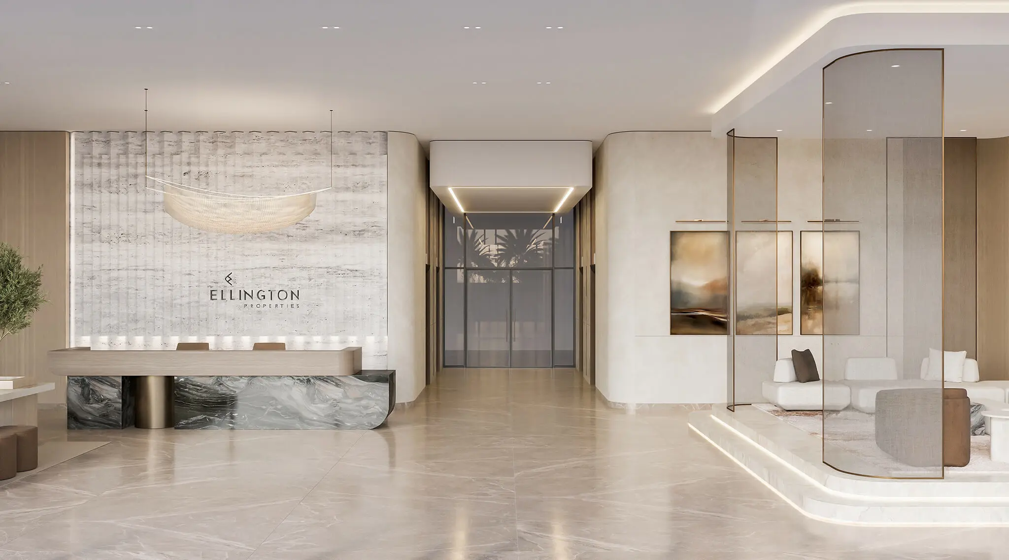 Everly Place — official marketing interior living and dining render