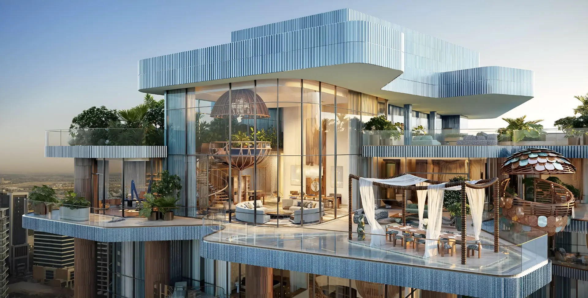 Eywa Way of Water — marketing penthouse crown with glass living room and terrace cabana