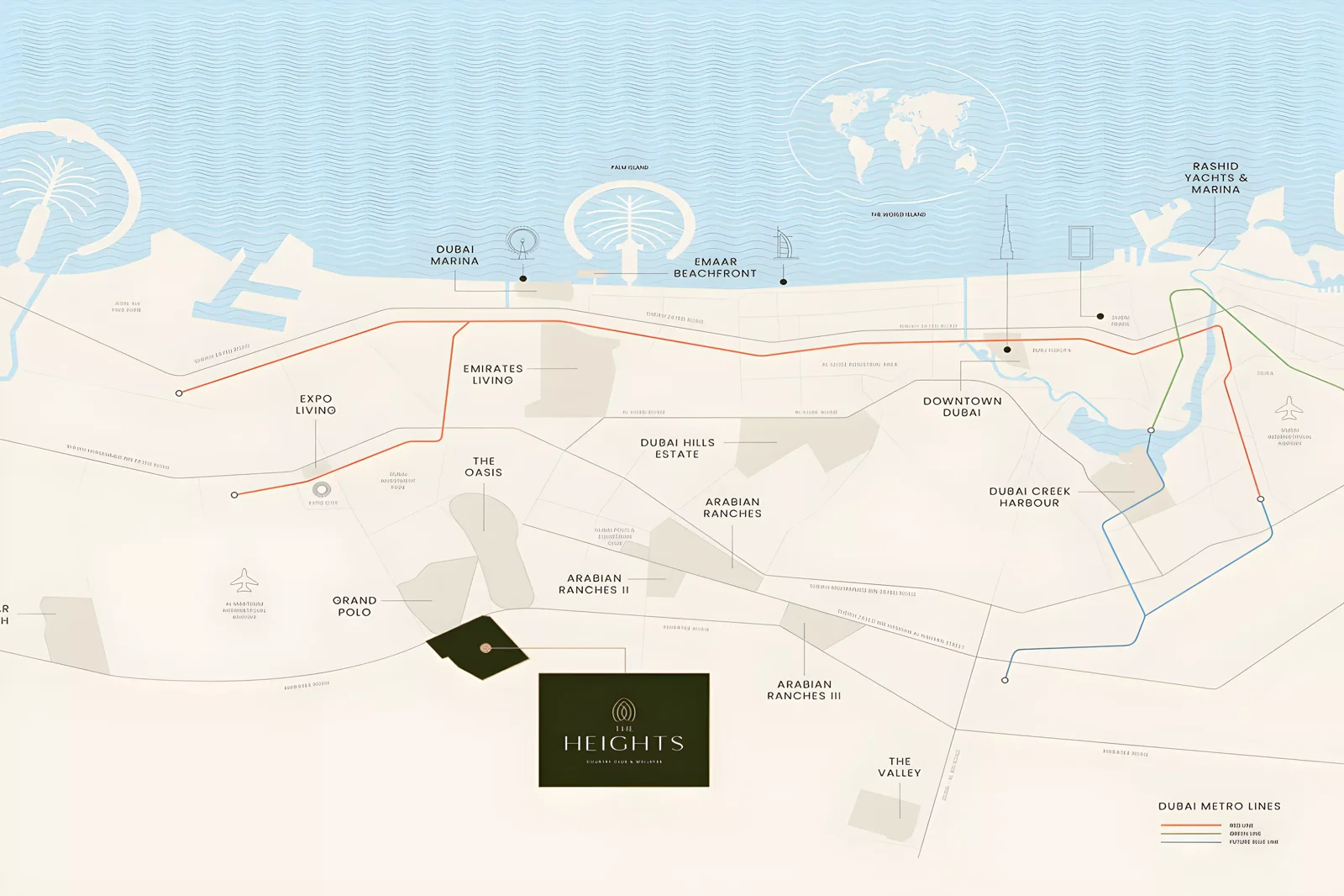 Faro 2 At The Heights — Property Finder location map placing The Heights south of Expo Living and Grand Polo