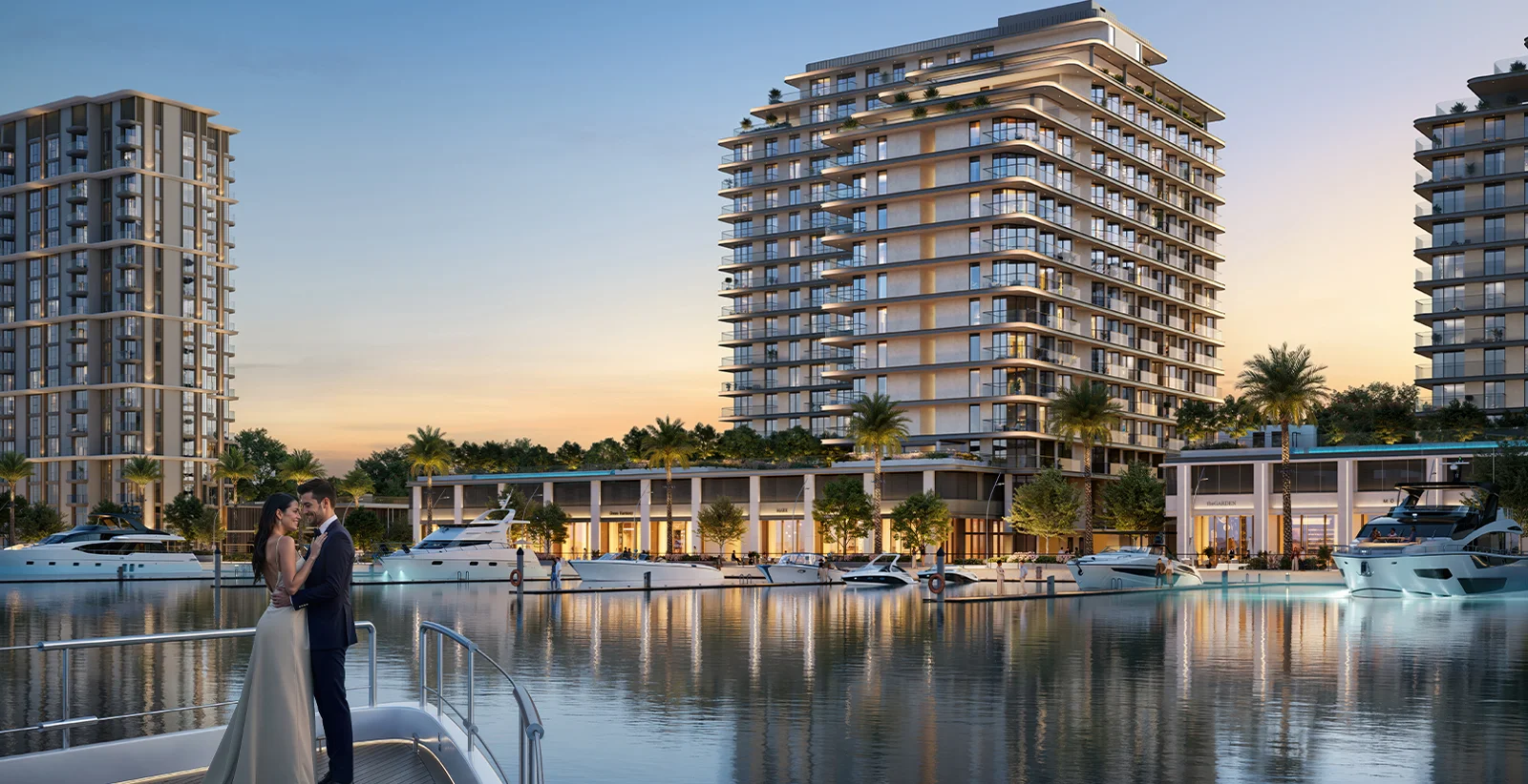 Fior 1 — terrace lifestyle marketing still overlooking the water