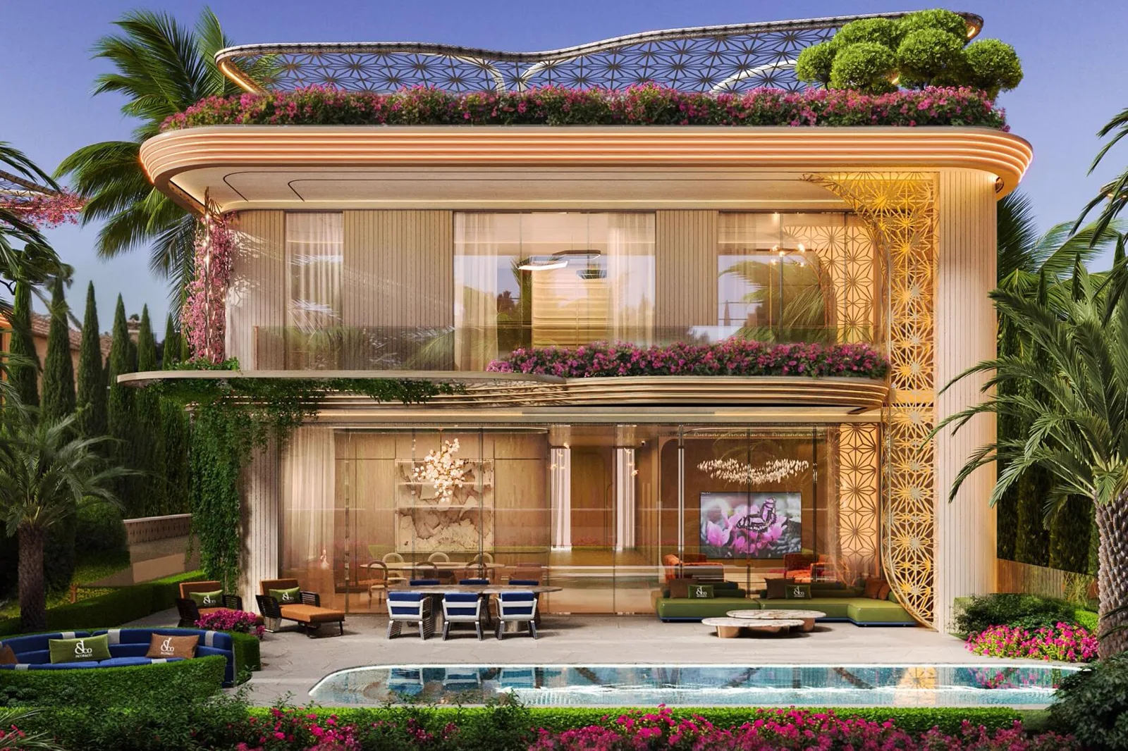 Fleurs de Jardin — villa terrace and private pool with lattice canopy
