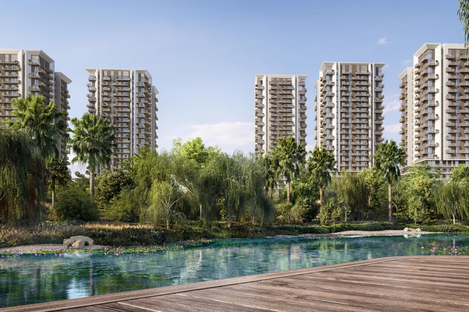 Rise by Athlon high-rise towers across the park — collection marketing still (not Foundry-only)