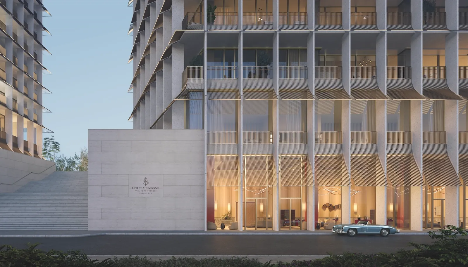 Four Seasons Private Residences Dubai at DIFC — official product microsite arrival exterior marketing still