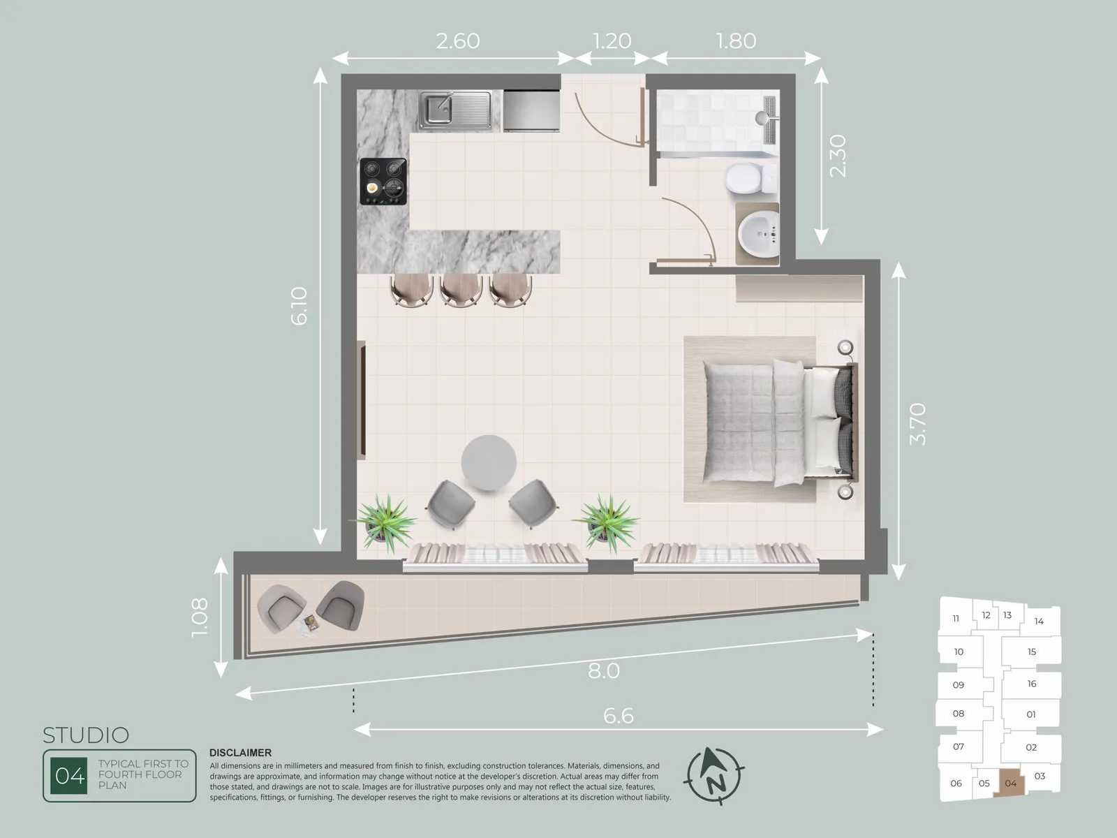 Galleria Residences — official studio type 04 typical first-to-fourth-floor plan