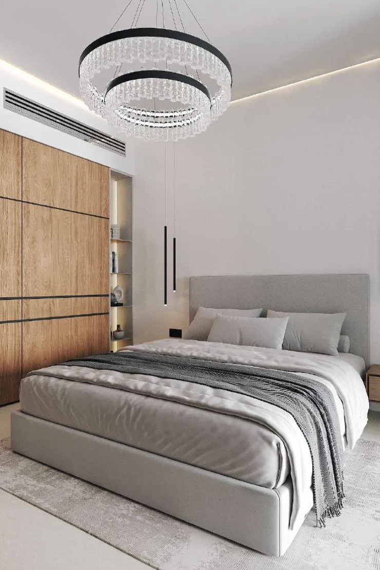 Galleria Residences — bedroom artist impression with circular chandelier