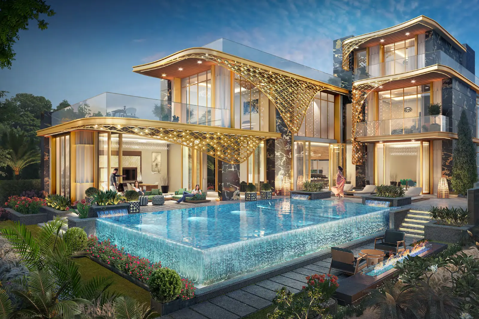 Gems Estates 2 — night pool terrace of a branded villa