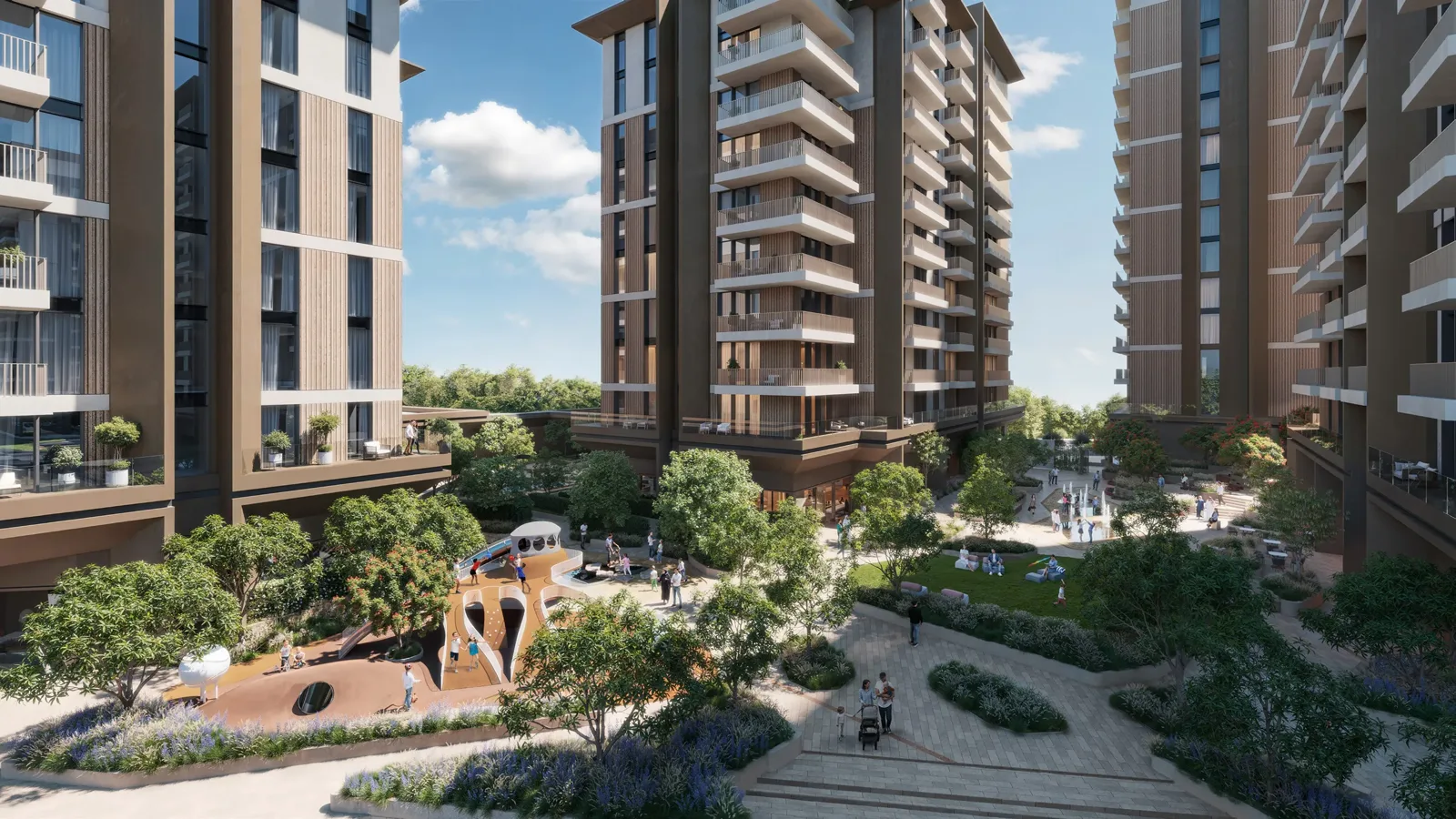 Ghadeer at Expo Valley Views — marketing pool and courtyard amenity render