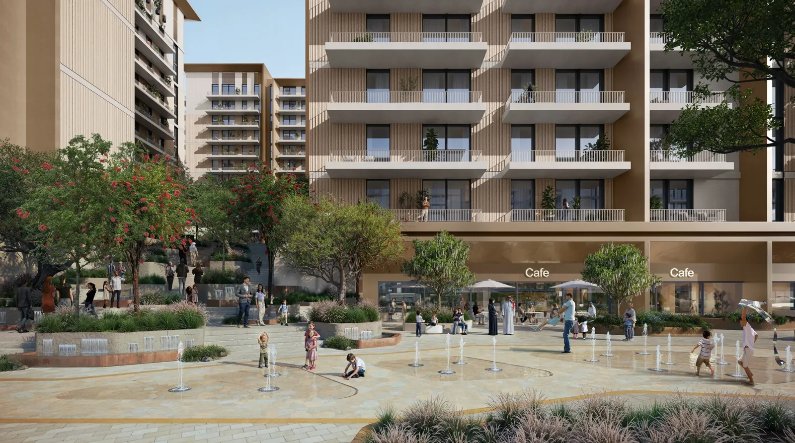 Ghadeer at Expo Valley Views — marketing exterior of landscaped residential blocks in Expo Valley Views