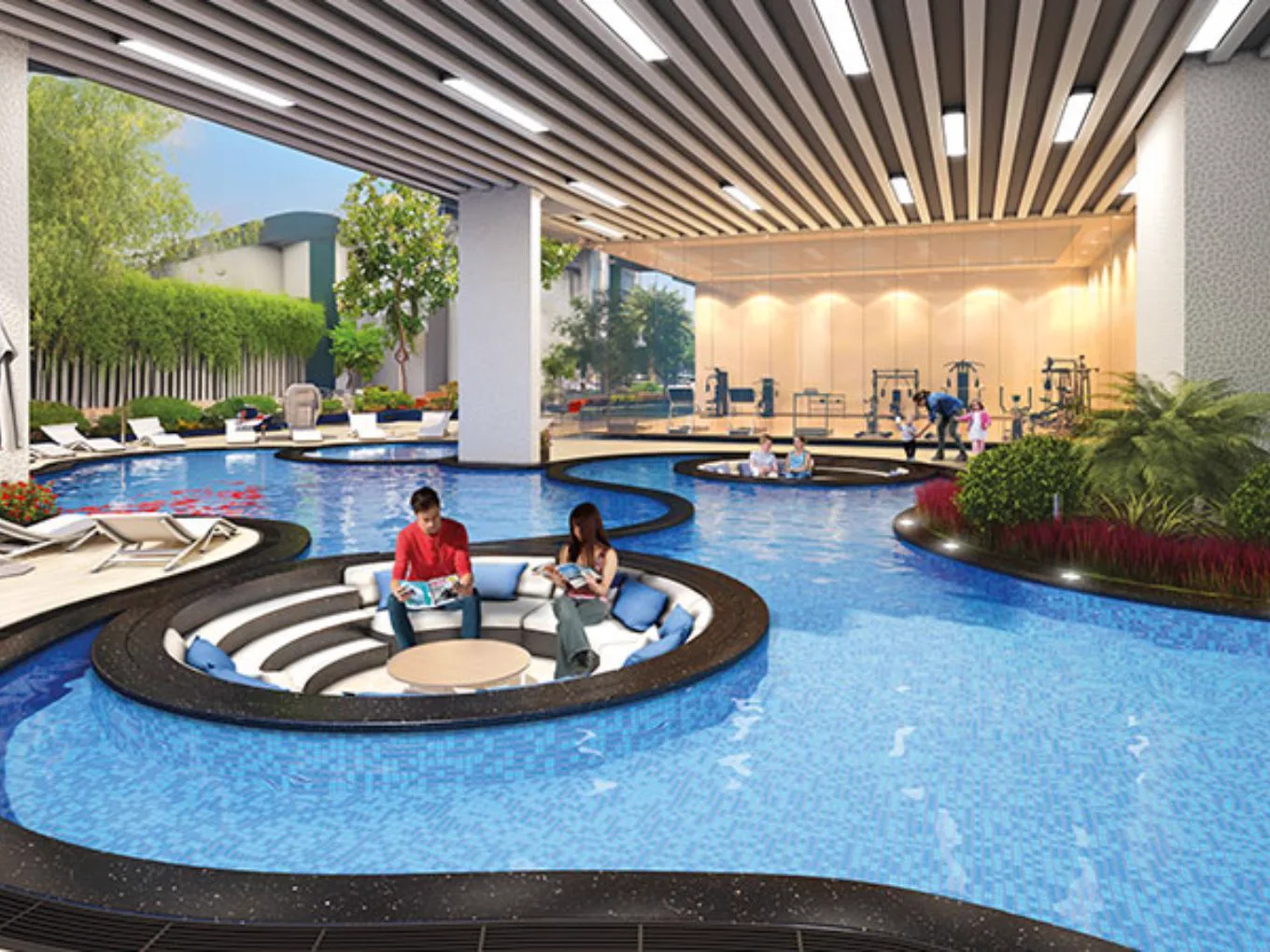 Greenz by Danube — indoor pool and gym amenity marketing render