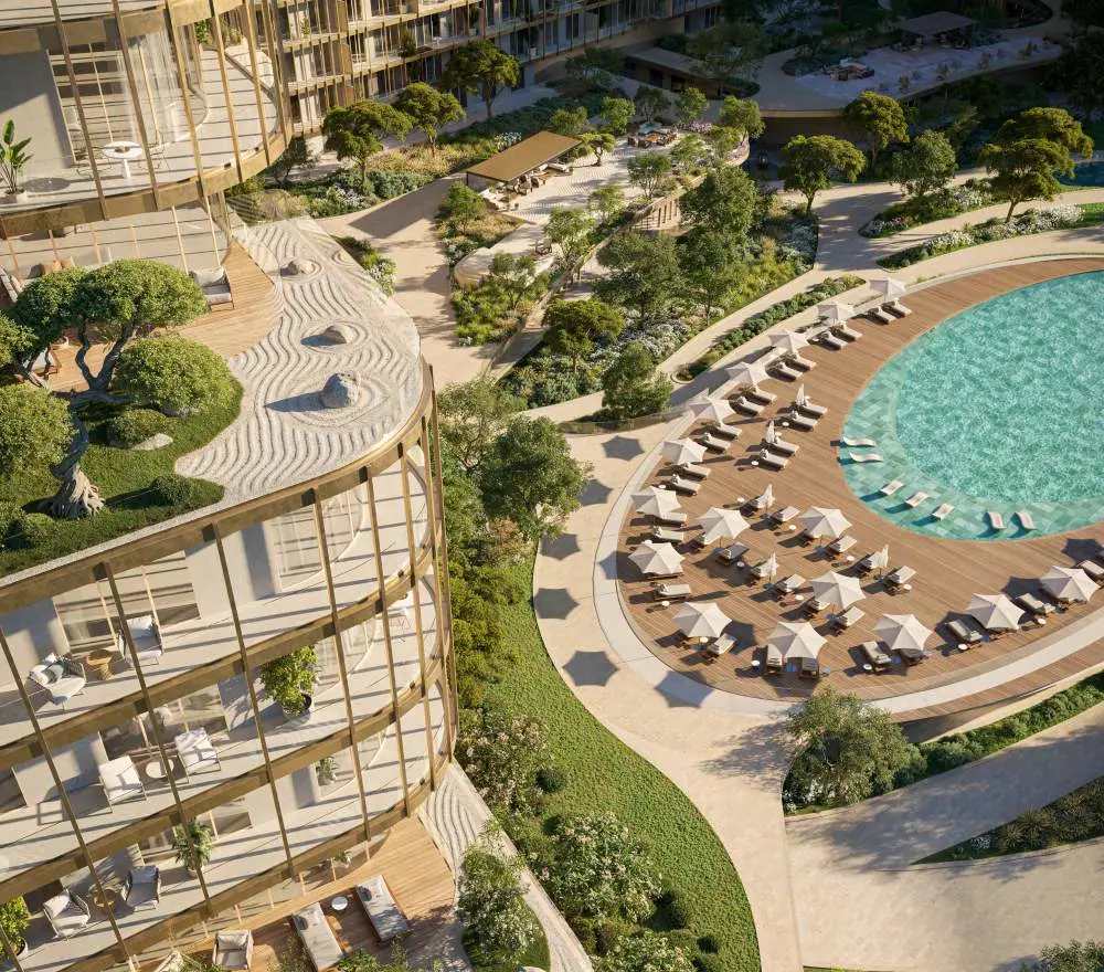 Hado by Beyond — aerial amenity and pool marketing still