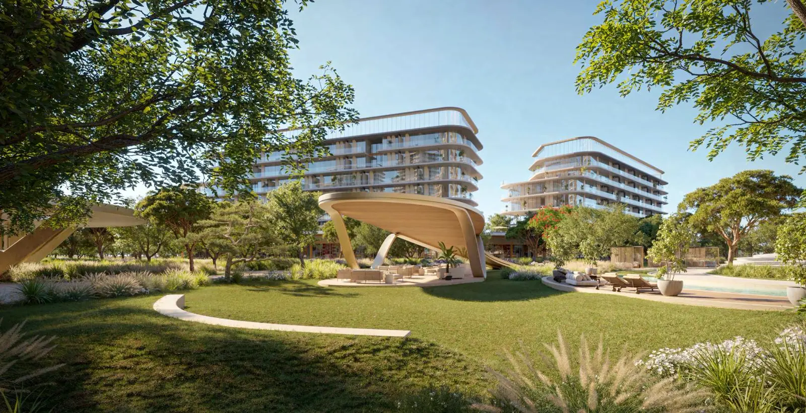 Hado by Beyond — landscaped park and tower massing marketing still